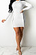 White Simple Newest Ribber Long Sleeve High Neck Elastic Slim Fitting Hip Dress DR88123-2