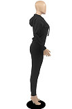 Black Casual Newest Long Sleeve Zip Front Hoodie Pencil Pants Sport Sets DR88126-3