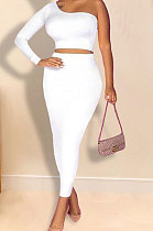 White Women Sexy Fashion Solid Color Single Sleeve Bodycon Skirts Sets YY5306-2