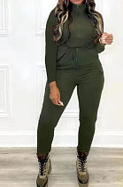Dark Green Women Pure Color Pocket Zipper Casual Jumpsuit RB3208-5