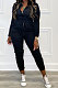 Black Women Pure Color Pocket Zipper Casual Jumpsuit RB3208-1