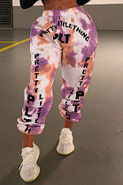 Pink Purple Women Printing Contrast Color Sport Casual Pants YY5314