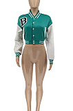 Green Euramerican Women Autumn Winter Printing Long Sleeve Cradigan Fashion Casual Short Jacket WSY5891-10