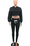 White Women Trendy Sport Cotton Pure Color Bnadage Bodycon Hooded Tops Pants Sets PH13261-8