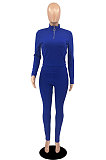 Blue New Wholesale Ribber Long Sleeve Zip Front T-Shirts Pencil Pants Slim Fitting Two-Piece DR88130-2