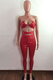 Red Sexy Personality PU Leatter Sleeveless Halter Neck Hollow Out Slim Fitting Strapless Jumpsuits LA3294-3