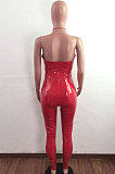Red Sexy Personality PU Leatter Sleeveless Halter Neck Hollow Out Slim Fitting Strapless Jumpsuits LA3294-3
