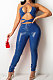Blue Sexy Personality PU Leatter Sleeveless Halter Neck Hollow Out Slim Fitting Strapless Jumpsuits LA3294-2