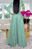 Green Wholesale Newest Plaid Print Long Sleeve O Neck Crop Tops Wide Leg Pants Fashion Sets ZDD31165-1