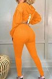 Orange Women Trendy Sport Cotton Pure Color Bnadage Bodycon Hooded Tops Pants Sets PH13261-9
