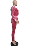 Wine Red Wholesale Women Velvet Webbint Spliced Long Sleeve Hoodie Bodycon Pants Casual Sport Sets LML271-4