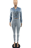 Gray Wholesale Women Velvet Long Sleeve Zip Front Hoodie Pencil Pants Slim Fitting Sport Sets YYF8250-6