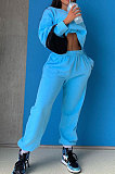 Black Casual Pure Color Long Sleeve Round Neck Jumper Sweat Pants Loose Sets LML267-1
