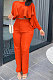 Orange Women Irregular Tops Flounce Zipper Pocket Pure Color Straight Leg Pants Two-Pieces GL6509-2