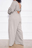 Khaki Women Cotton Blend Ruffle Condole Belt Bandage Pure Color Wide Leg Pants Two-Pieces GL6511-4