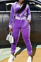 Purple Wholesale Women Velvet Webbint Spliced Long Sleeve Hoodie Bodycon Pants Casual Sport Sets LML271-1