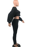 White Women Trendy Sport Cotton Pure Color Bnadage Bodycon Hooded Tops Pants Sets PH13261-8