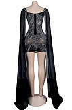 Silver Women Hot Drilling Perspectivity High Waist Bodycon Mini Dress K2203-2