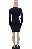 Black Fashion Pure Color Long Sleeve Strapless Slim Fitting Hip Dress SXS6071