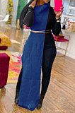 Apricot Women High Collar Mid Waist Sleeveless Pure Color Pullover Split Long Dress K066-4