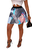 Blue Women Fashion Printing Ruffle Skirts BM7145-2