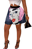 Red Blue Women Fashion Printing Ruffle Skirts BM7145-5