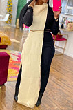 Gray Women High Collar Mid Waist Sleeveless Pure Color Pullover Split Long Dress K066-2