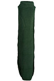 Green Women High Collar Mid Waist Sleeveless Pure Color Pullover Split Long Dress K066-3
