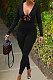 Black Cotton Blend Casual Long Sleeve Tide Collect Waist Solid Color Bodycon Jumpsuits SXS6072-1