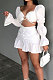 White Sexy Cute Lantern Sleeve Strapless High Waist Ruffle Mini Skirts Solid Color Sets ALS267-2