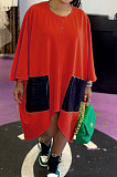 Purple Women Fashion Simplee Solid Color Loose Round Collar Swing Spliced Mini Dress PU6095-5