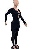 Black Cotton Blend Casual Long Sleeve Tide Collect Waist Solid Color Bodycon Jumpsuits SXS6072-1