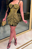 Apricot Women Sexy Sleeveless Hip Fashion Bling Bling Mid Waist Mini Dress CCY9149-5