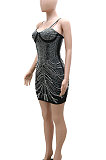 Golden Women Sexy Sleeveless Hip Fashion Bling Bling Mid Waist Mini Dress CCY9149-4