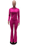 Purple Wholesale Cotton Blend Long Sleeve Hoodie Flare Pants Slim Fitting Solid Color Sets YYF8249-1