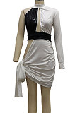 White Sexy Personality Spliced One Sleeve Hollow Out Collect Waist Slim Fitting For Party Hip Dress SMR10644-1