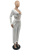 Black Sexy Mesh Spliced Long Sleeve V Neck Tops Loose Ankle Banded Pants Casual Sets YYF8254-1
