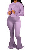Orange Wholesale Cotton Blend Long Sleeve Hoodie Flare Pants Slim Fitting Solid Color Sets YYF8249-6