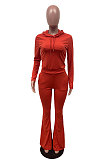 Rose Red Wholesale Cotton Blend Long Sleeve Hoodie Flare Pants Slim Fitting Solid Color Sets YYF8249-7