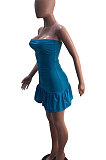 Blue Sexy Backless Solid Bodycon Stralpless Mini Dress SY6235-6