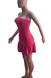 Rose Red Sexy Backless Solid Bodycon Stralpless Mini Dress SY6235-5