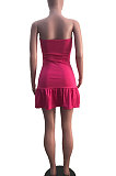 Rose Red Sexy Backless Solid Bodycon Stralpless Mini Dress SY6235-5