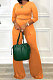 Orange Fashion Casual Long Sleeve Round Neck T-Shirts High Waist Wide Leg Pants Solid Color Sets TRS1179-4