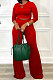 Red Fashion Casual Long Sleeve Round Neck T-Shirts High Waist Wide Leg Pants Solid Color Sets TRS1179-3