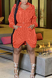 Rose Red Women Fashion Split Wind Coat Cloth Pure Color Mid Waist Hooded Zipper Mini Dress GL6512-1
