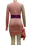 Pink Sexy Personality Spliced One Sleeve Hollow Out Collect Waist Slim Fitting For Party Hip Dress SMR10644-2
