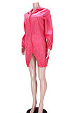 Orange Women Fashion Split Wind Coat Cloth Pure Color Mid Waist Hooded Zipper Mini Dress GL6512-2