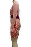 Pink Sexy Personality Spliced One Sleeve Hollow Out Collect Waist Slim Fitting For Party Hip Dress SMR10644-2