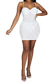 White Women Sexy Sleeveless Hip Fashion Bling Bling Mid Waist Mini Dress CCY9149-2