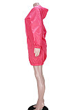 Orange Women Fashion Split Wind Coat Cloth Pure Color Mid Waist Hooded Zipper Mini Dress GL6512-2